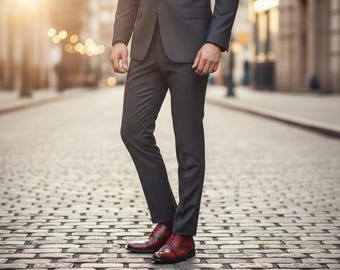 Men's Red Patina Leather Cap Toe Oxford Shoes | Hand-Dyed Gradient Wedding Footwear