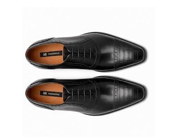 Black Croc Embossed Pebble Grain Cap Toe Oxford Shoes for Men | Handmade Lace Up