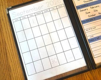 PARTIAL Traceable Monthly Calendar 2026-2027 - Black White Simple Morning Menu Reusable Homeschool School