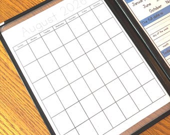 BLANK Traceable Monthly Calendar 2026-2027 - Black White Simple Morning Menu Reusable Homeschool School