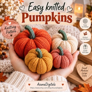Patrón fácil para tejer una calabaza / Patrón para principiantes / Decoración otoñal con calabazas / Patrón digital en PDF disponible en 3 tamaños