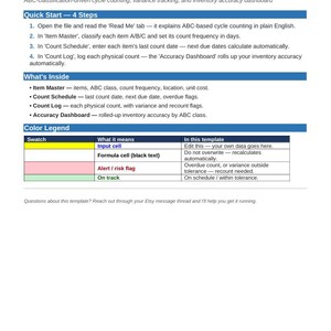 Cycle Counting Program Excel Template | ABC Inventory Classification | Variance Tracking & Accuracy Dashboard