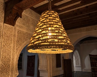 Lámpara colgante marroquí, pantalla tejida, pantalla de techo natural, iluminación bohemia, decoración de fibra de palma
