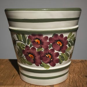 Vintage Italian Majolica Ceramic Planter by Doni Italy, Hand-Painted Purple Floral Cachepot, Mid-Century Flower Pot, Numbered 23.361