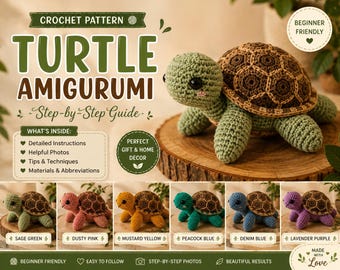 Crochet Turtle Pattern PDF Easy Beginner Amigurumi Turtle Pattern Stuffed Baby Turtle Plush Crochet Pattern Instant Download