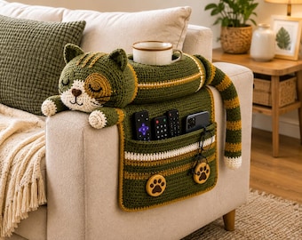 Crochet Cat Sofa Arm Organizer Pattern PDF  Amigurumi Couch Caddy with Pocket  Crochet Sofa Pattern  Digital Download