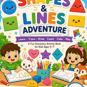 Kids Shapes and Lines Activity Book, Kindergarten Math and Fine Motor Skills Workbook, Printable Geometry and Tracing Pages for Toddlers