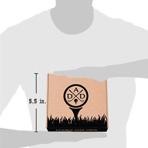 May include: A brown cardboard box with a black logo of two crossed golf clubs and the letters "A D D" inside a circle. The logo is on top of a golf tee and green grass. The text "DOUBLE TAKE GIFTS" is printed on the bottom of the box. The box is 5.5 inches tall.