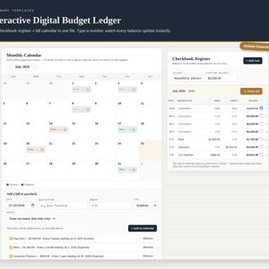 Interactive Budget Ledger | HTML Checkbook Register, Bill Calendar (Digital Download)
