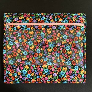 Handmade Vinyl Floral Zipper Pouch.  Project bag for cross-stitch, embroidery or needlepoint storage and organization.  Great handmade gift