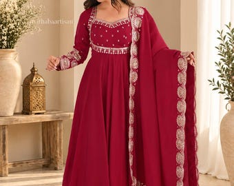 Embroidered Anarkali Suit Set, 3-Piece Ethnic Outfit, Festive Party Wear