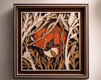 Laser Cut Hand Painted Fox Woodland Layered Wood Art (Personalized Message)