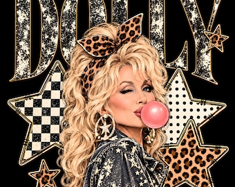 Dolly Parton PNG, Country Music Queen PNG, Leopard Bow Retro Cowgirl, Vintage Western Pop Star Design, Sublimation Download
