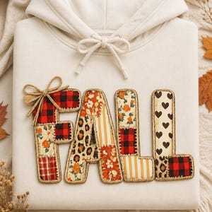 Fall PNG, Patchwork FALL Letters PNG, Floral Leopard Autumn Design, Vintage Coquette Sublimation, Shirt Design, Digital Download