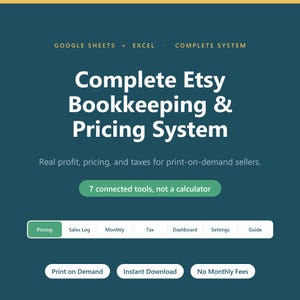 Etsy Bookkeeping Spreadsheet Pricing System, Google Sheets Template for Print on Demand Sellers, Profit Calculator, Sales Tax Tracker