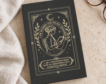 Diário de Jane Eyre, Citação de Charlotte Brontë, Couro Sintético Preto e Dourado
