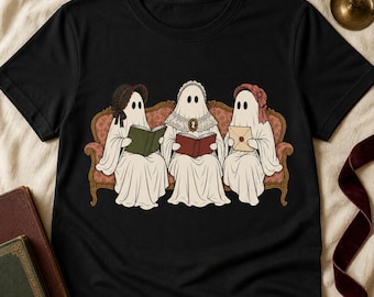 Camiseta do Clube do Livro dos Fantasmas Vitorianos, Camiseta Unissex com Estampa de Três Fantasmas Lendo