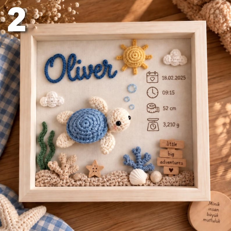 Personalized Crochet Baby Name Frame, Handmade Nursery Decor, Newborn ...