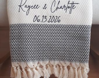 Custom Embroidered Couple Blanket, Personalized  Throw Blanket,  Anniversary Gift Her, Wedding Gift, Housewarming Gift, Couples Gift