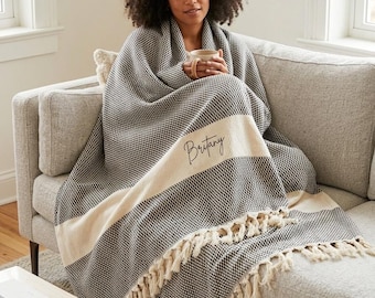 Personalized Christmas Blanket | Custom Woven Throw | Family Christmas Gift | Cozy Holiday Blanket