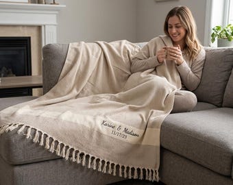 Personalized Christmas Blanket, Custom Woven Throw, Family Christmas Gift, Custom Name Blanket, Cotton Throw Blanket