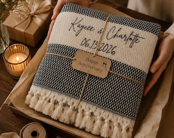 2nd Wedding Anniversary Gift, Cotton Anniversary Blanket, Personalized Wedding Throw, Custom Couple Blanket