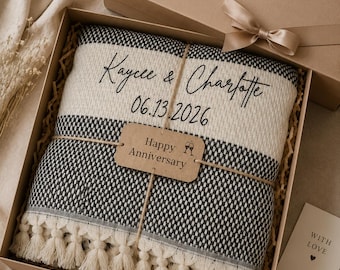 Cotton  Anniversary Gift, Personalized Woven Throw Blanket, Custom Cotton Blanket for Couples, Wedding Anniversary Present