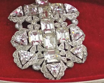 Antique Signed 1930s EISENBERG ORIGINAL #22 Swarovski Crystal Dress Fur Clip Brooch