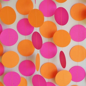 Hot Pink and Orange Paper Garland, Girl's Birthday Decor, Pink & Orange Photo Backdrop, Baby Girl's First Birthday Party, 10 ft. long
