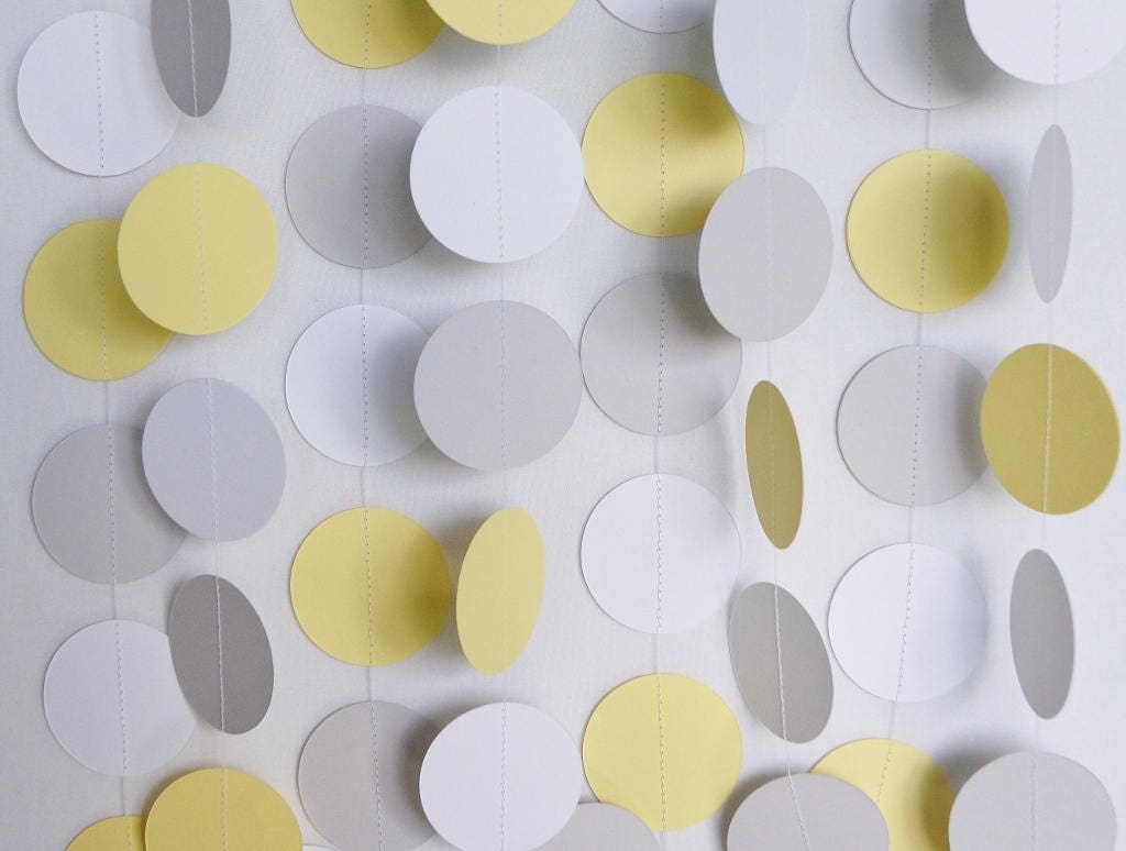 Yellow, Gray & White Circle Paper Garland, Wedding Decor, Birthday Pa…