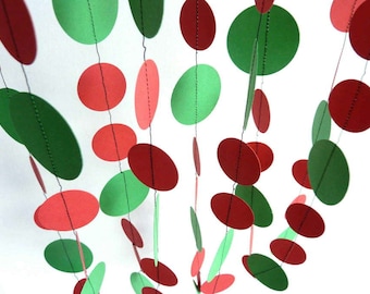 Red & Green Garland, Christmas Holiday Decor, Paper Garland