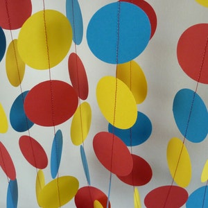 Red, Yellow, Blue Children's Birthday Party Decoration, Bright Circus Decor, Paper Garland,10 ft. image 1