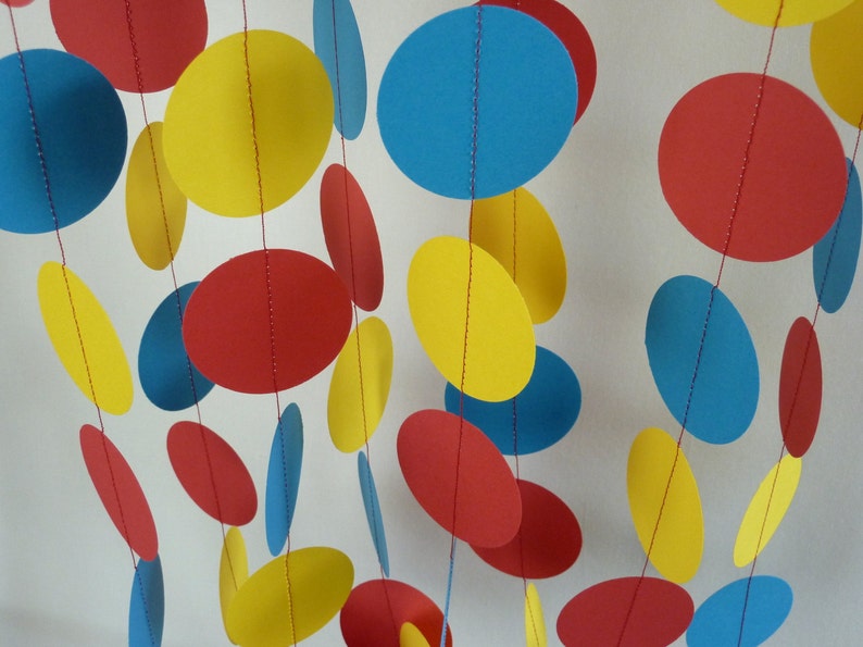 Red, Yellow, Blue Children's Birthday Party Decoration, Bright Circus Decor, Paper Garland,10 ft. image 1