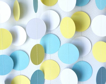 Blue, Yellow and White Paper Garland, Baby Shower Decoration, Nursery Decor, Baby Boy 1st Birthday Party Decoration, 10 ft. long