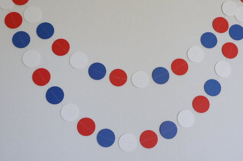 Red, White and Blue Garland, Patriotic Decoration, Paper Circle Garland, 4th of July Decor, 10 ft. long image 3