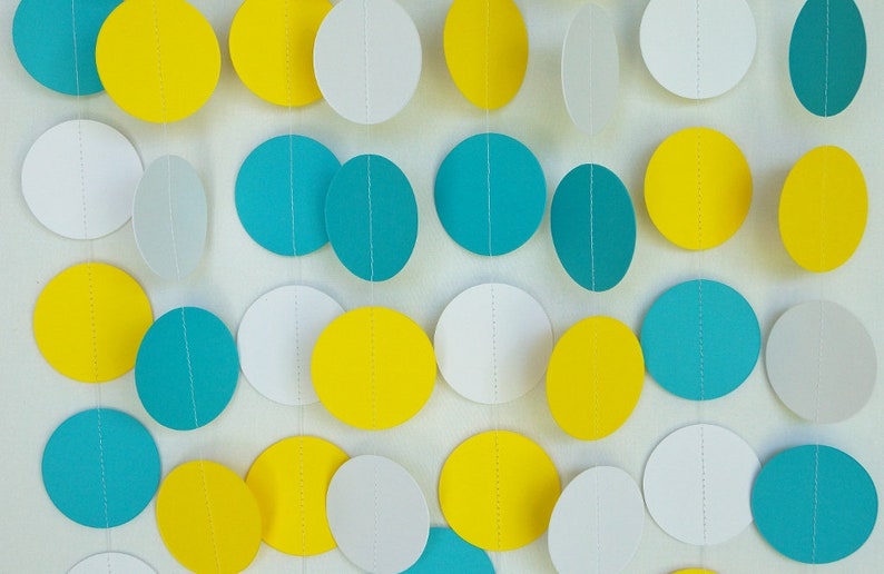 Teal Yellow White Birthday Party Decoration Teal Paper Garland Sprinkle Baby Shower Decor Baby S First Birthday 10 Ft String