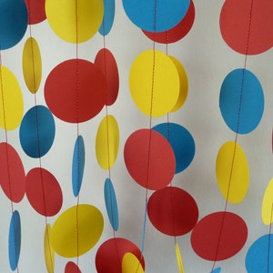 Red, Yellow, Blue Children's Birthday Party Decoration, Bright Circus Decor, Paper Garland,10 ft. image 3