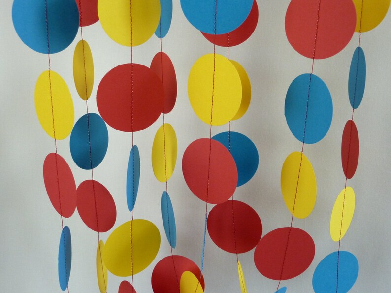 Red, Yellow, Blue Children's Birthday Party Decoration, Bright Circus Decor, Paper Garland,10 ft. image 3