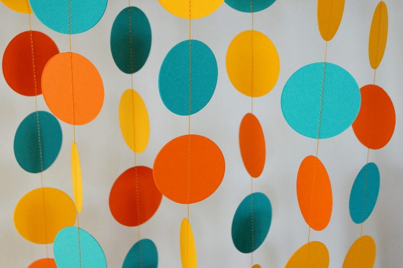 Sunset Birthday Orange Gold Teal Paper Garland Summer Etsy