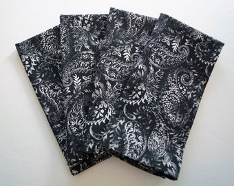 Black Paisley Cloth Napkins, Everyday Easy Care, 100% Cotton Fabric Napkins, Set of 4, Christmas Gift, Farmhouse Kitchen, Ready to Ship