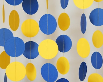 Blue & Yellow Graduation Garland, Nautical Party, Yellow Royal Blue Circle Paper Garland, Father's Day, Boy's Birthday, Baby Shower Decor