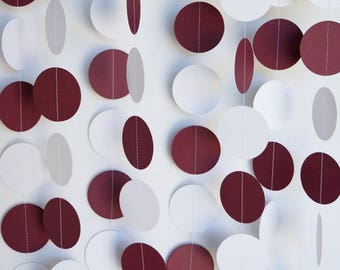 Burgundy - White Graduation Decor, Burgundy Grad Party Decorations, Birthday Party Decor, Burgundy / White School Colors, 10 ft. long