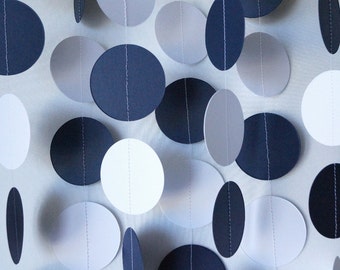 Navy and White Graduation Garland, Nautical Party, Navy Wedding Decorations, Navy Blue Birthday Party, Graduation Decoration, 10 ft. long