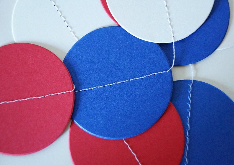 Red, White and Blue Garland, Patriotic Decoration, Paper Circle Garland, 4th of July Decor, 10 ft. long image 4