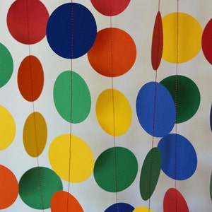 Children's Birthday Party Decoration, Rainbow Garland, Circle Paper Garland, Primary Colors, 10 ft. image 1