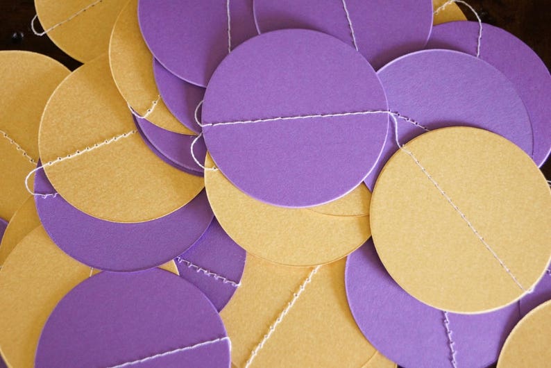 Purple and Gold shimmer Garland, Graduation Decoration, Purple Bridal Shower, Birthday Party Decor, Paper Circle Garland, 10 ft. image 5