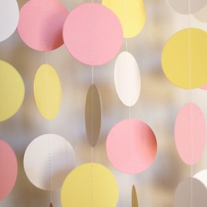 Pink, Yellow and White Paper Garland, Baby Shower Decoration, 1st Birthday Party, 10 ft. long