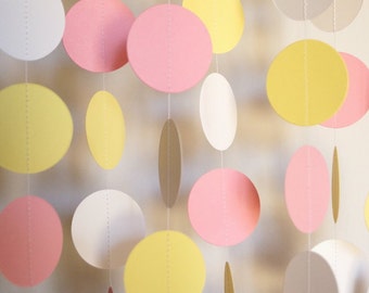 Pink, Yellow and White Paper Garland, Baby Shower Decoration, 1st Birthday Party, 10 ft. long