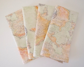 Old World Map Print Cloth Napkins, 100% cotton fabric, Reusable Napkins, Antique Map / Cartography Christmas Gift, Ready to Ship