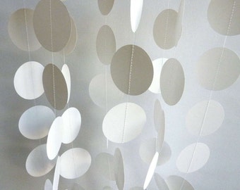 Wedding Garland, White Paper Circle Garland, Paper Garland, Baby Shower Decor, ALL WHITE, 10 ft. long